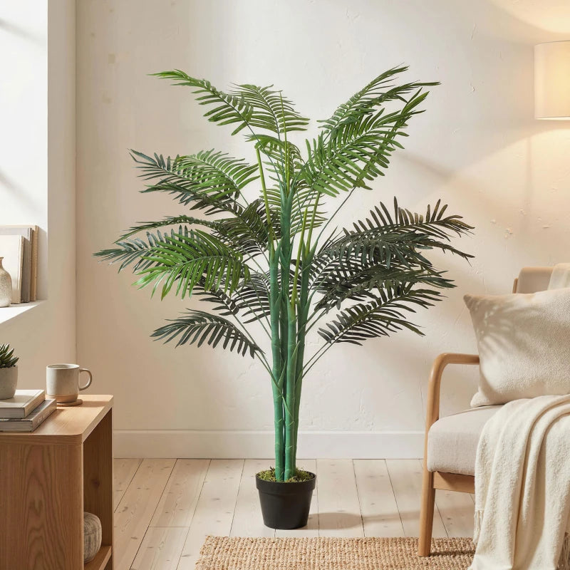 5FT Artificial Palm Tree, Fake Tropical Tree with Lifelike Leaves, Faux Plant in Pot for Indoor Decoration, Green