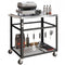 Outdoor Grill Cart with Stainless Steel Tabletop, 2-Tier Kitchen Prep Station with Hooks, Lockable Wheels, Black