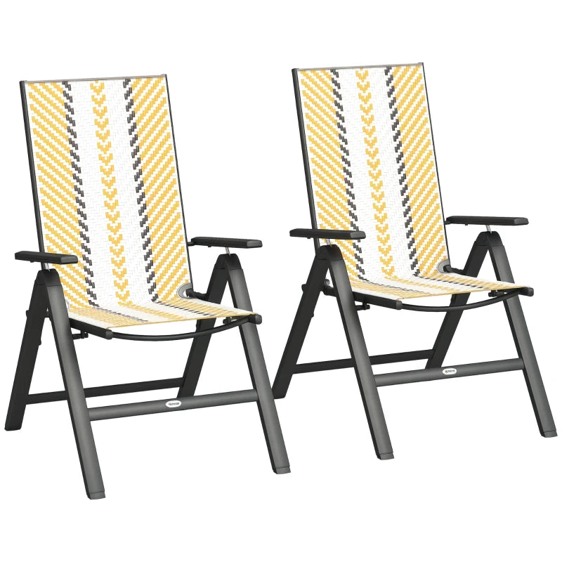 Outdoor Wicker Chairs Set of 2 with 5-Position Adjustable Backrest, Armrest, Steel Frame, Orange
