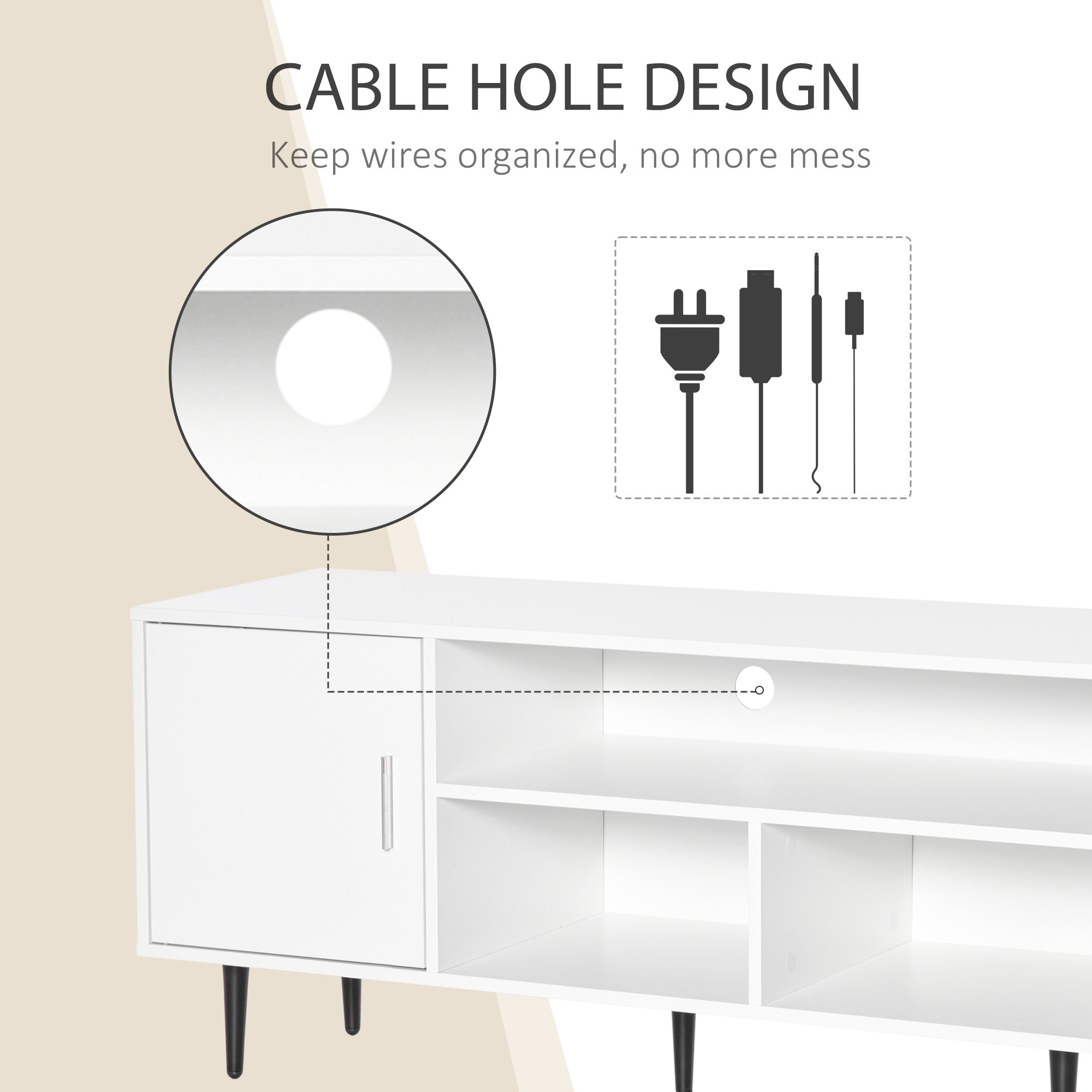 HOMCOM TV Stand Cabinet: 60 Inches with Storage Shelf, Cable Hole, Modern Entertainment Unit Center 