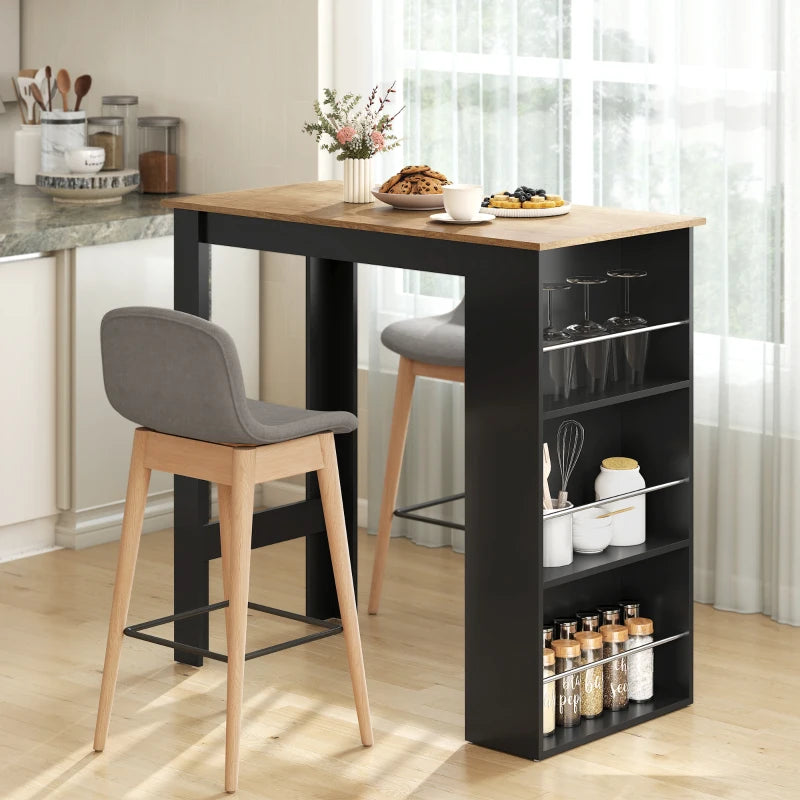 Modern Bar Table, Counter Height Dining Table with 3 Storage Shelves for Kitchen, Dining Room, Living Room, Walnut