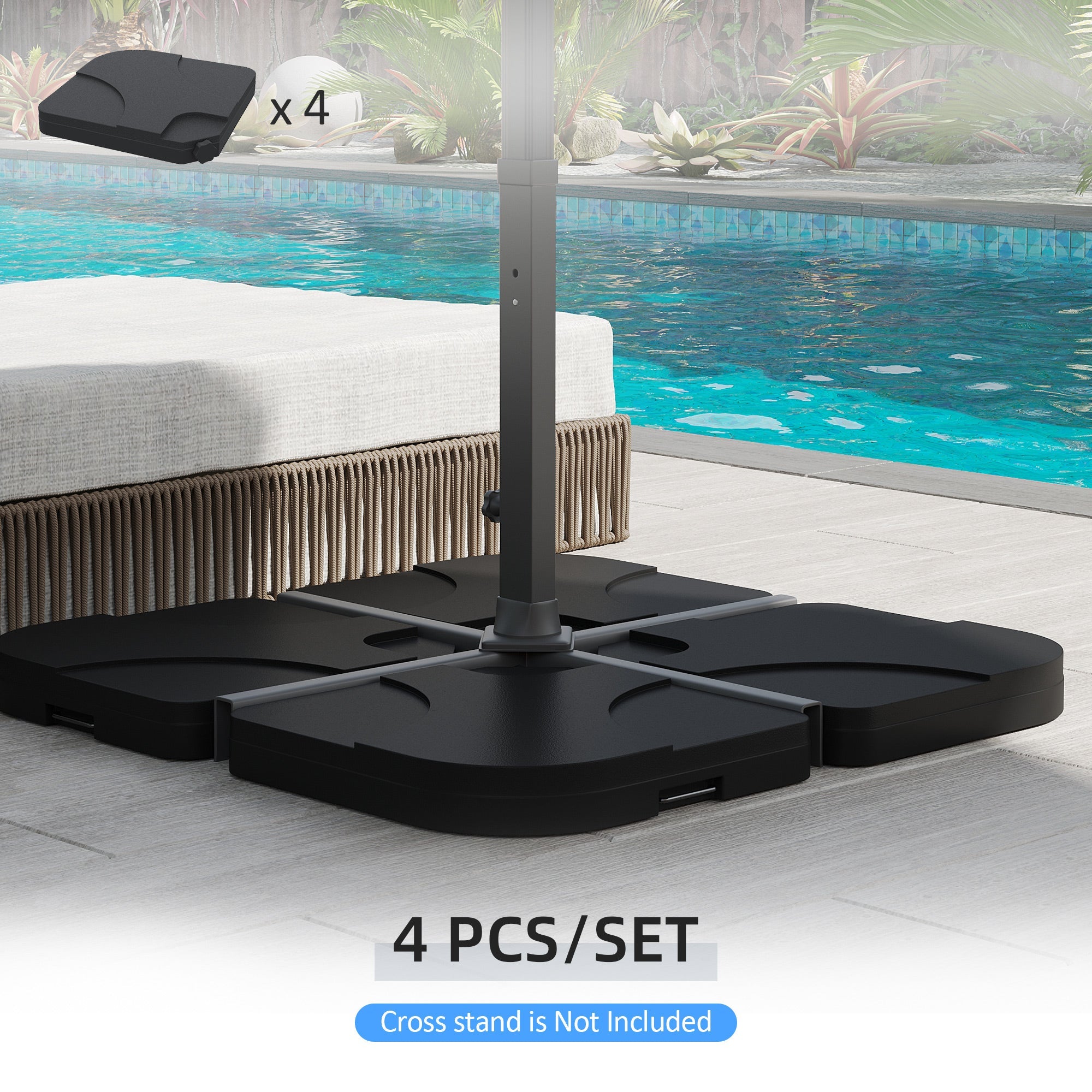 Outsunny 4pc Portable Umbrella Base Weights Garden Parasol Base Outdoor Patio Umbrella Stand Holder Weights, Black 