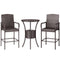 Outsunny 3 Pieces Patio Bar Set Rattan Bistro Table and High Chairs Garden Wicker Outdoor Conversation Furniture, Brown