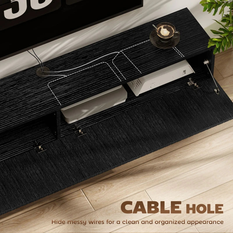 55" Floating TV Stand for TVs up to 72 Inch, Wall Mount Media Console with 2 Fluted Flip-Down Doors, Cable Hole, Black