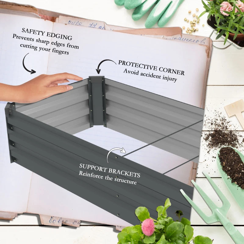 8'x2'x1' Galvanized Raised Bed, Large Elevated Planter Box for Growing Flowers, Herbs and Vegetables, Dark Grey