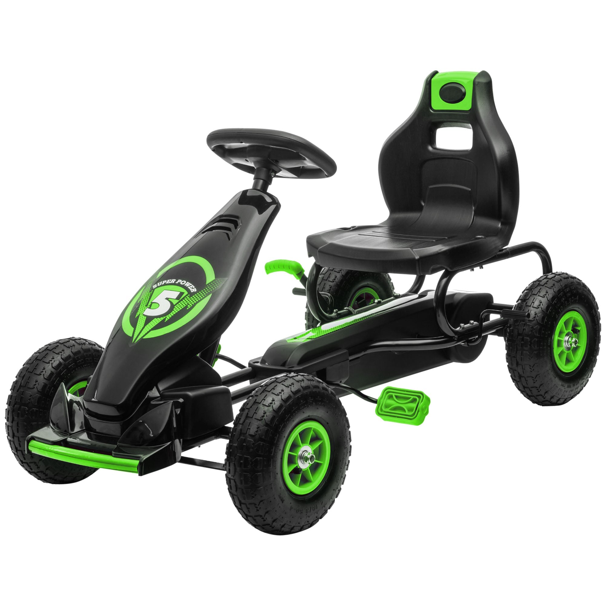 Aosom Pedal Go Kart w/ Adjustable Seat, Rubber Wheels Shock Absorb, Green 