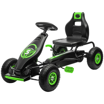 Aosom Pedal Go Kart w/ Adjustable Seat, Rubber Wheels Shock Absorb, Green 