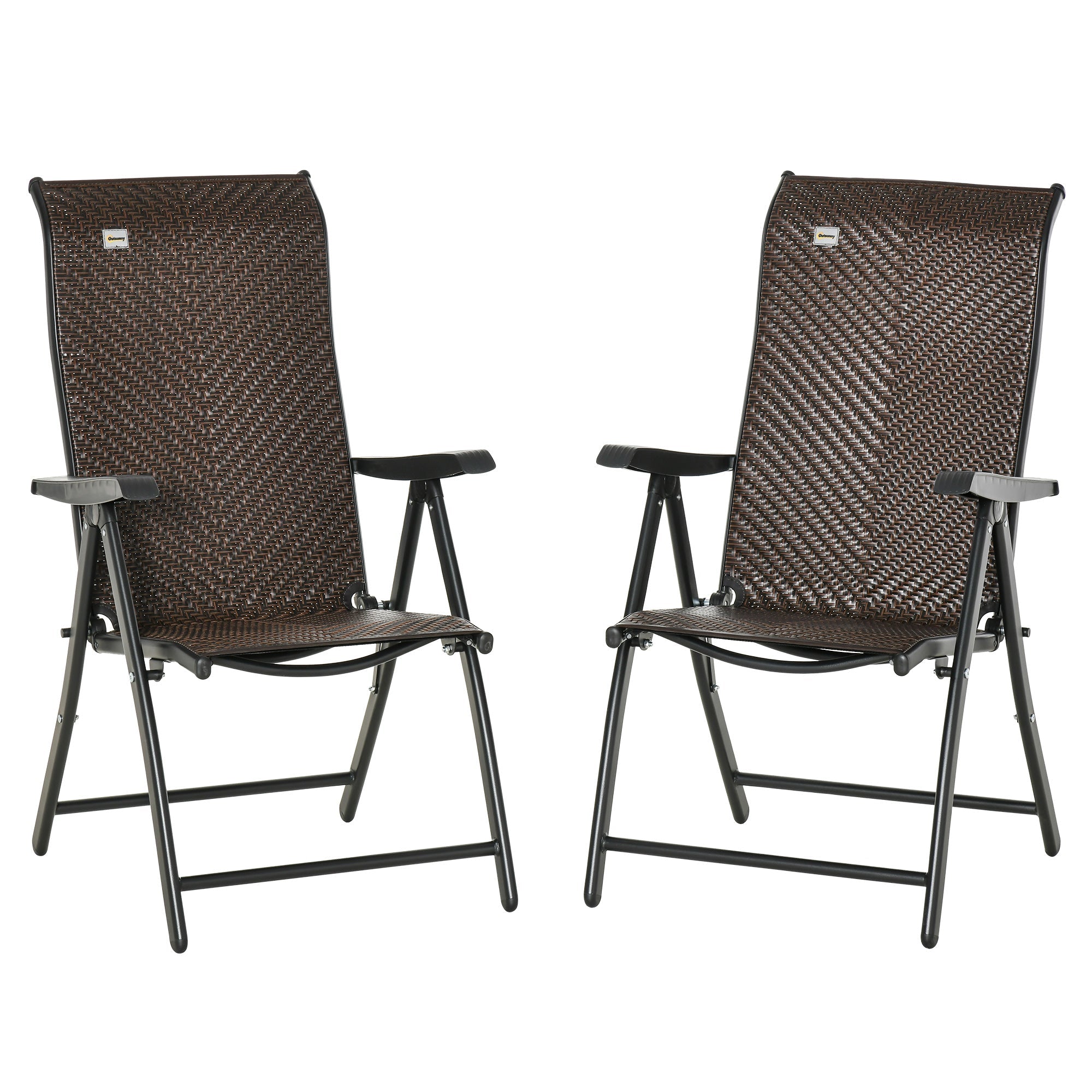 Outsunny 2PC Outdoor Rattan Folding Chairs Adjustable Backrest Patio Dining Armrests Red 