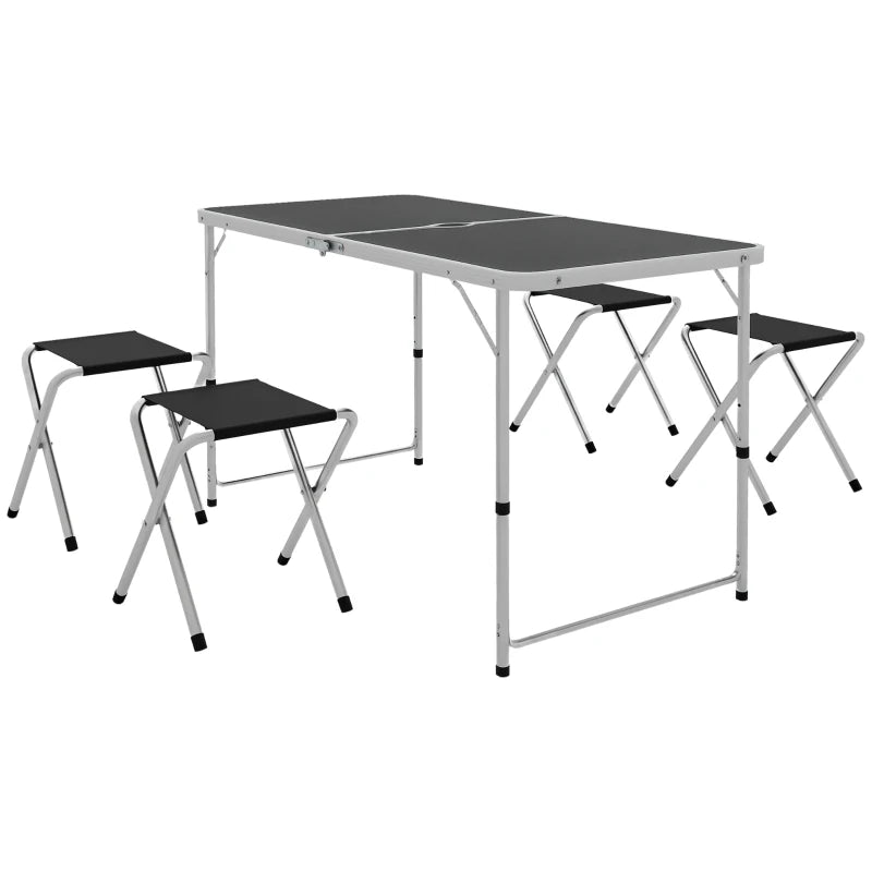 Folding Picnic Table Camping Table and Chairs Use for BBQ Picnic Garden Parties 47.2" L x 23.6" W x 21.7" -27.6" H Black