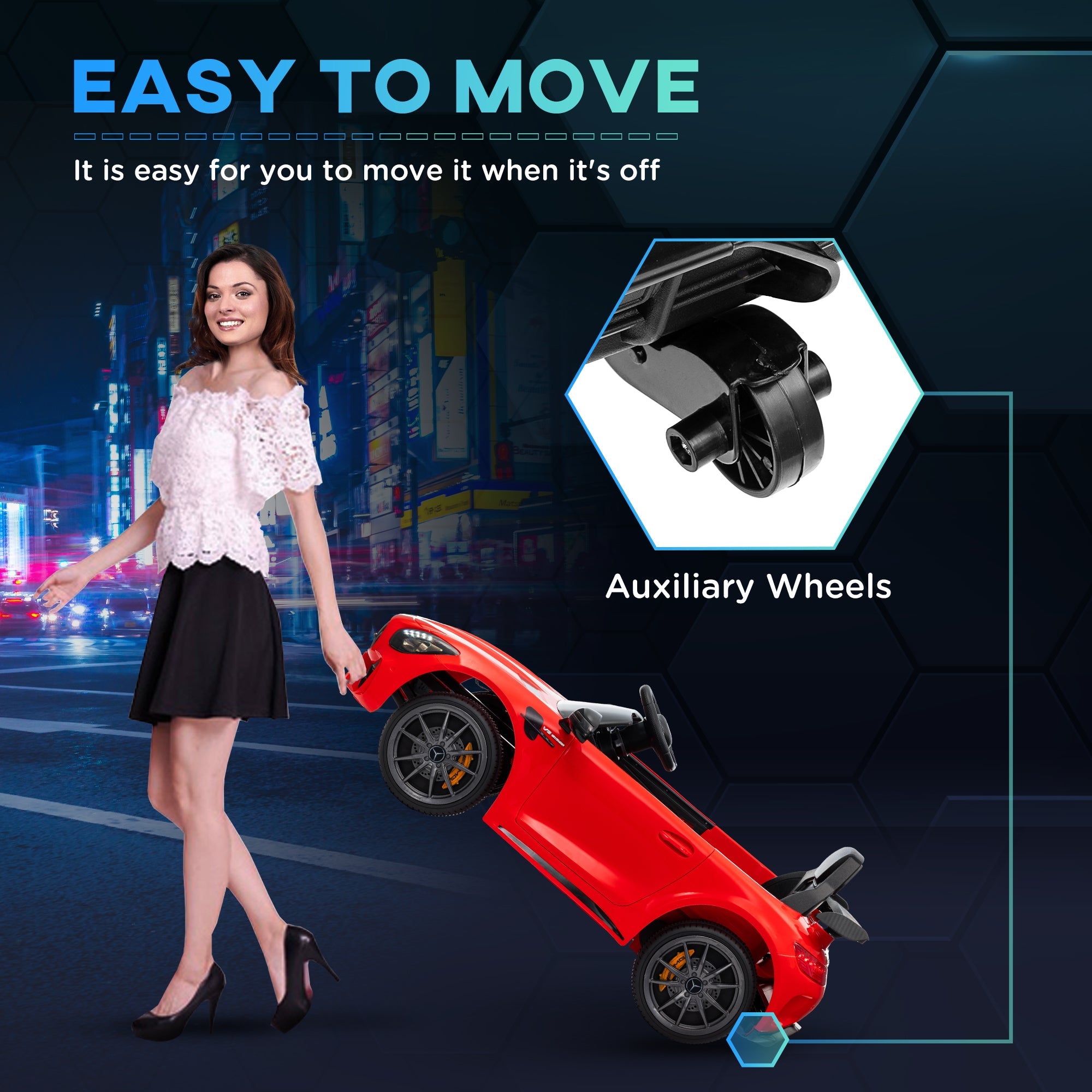 Qaba Mercedes-Benz AMG GTR Licensed 12V Battery Powered Kids Electric Car w/ Remote, Soft Start, Lights, Music Horn Red 