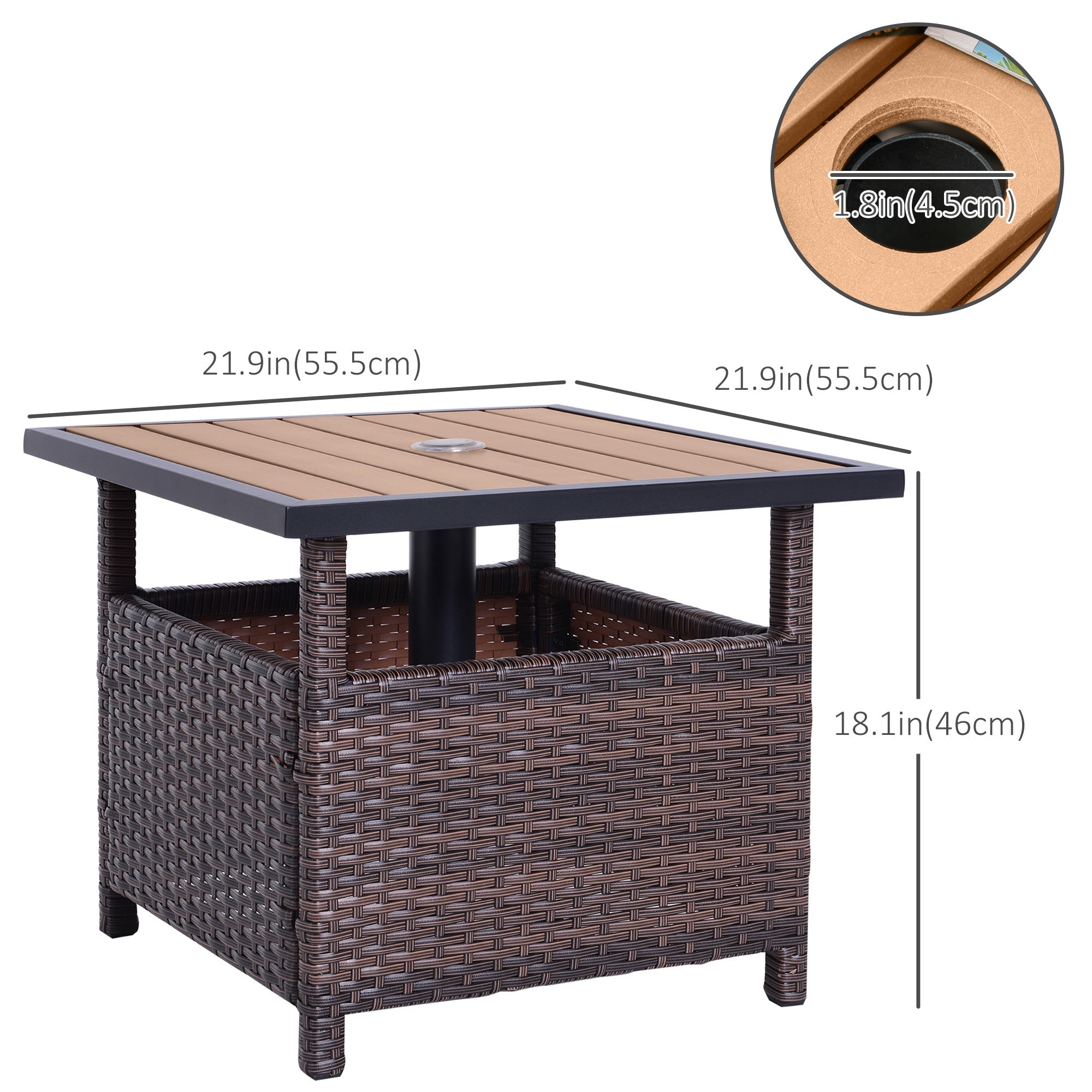 Outsunny 22" Steel PE Rattan Wicker Outdoor Patio Accent Table w/ Umbrella Insert 