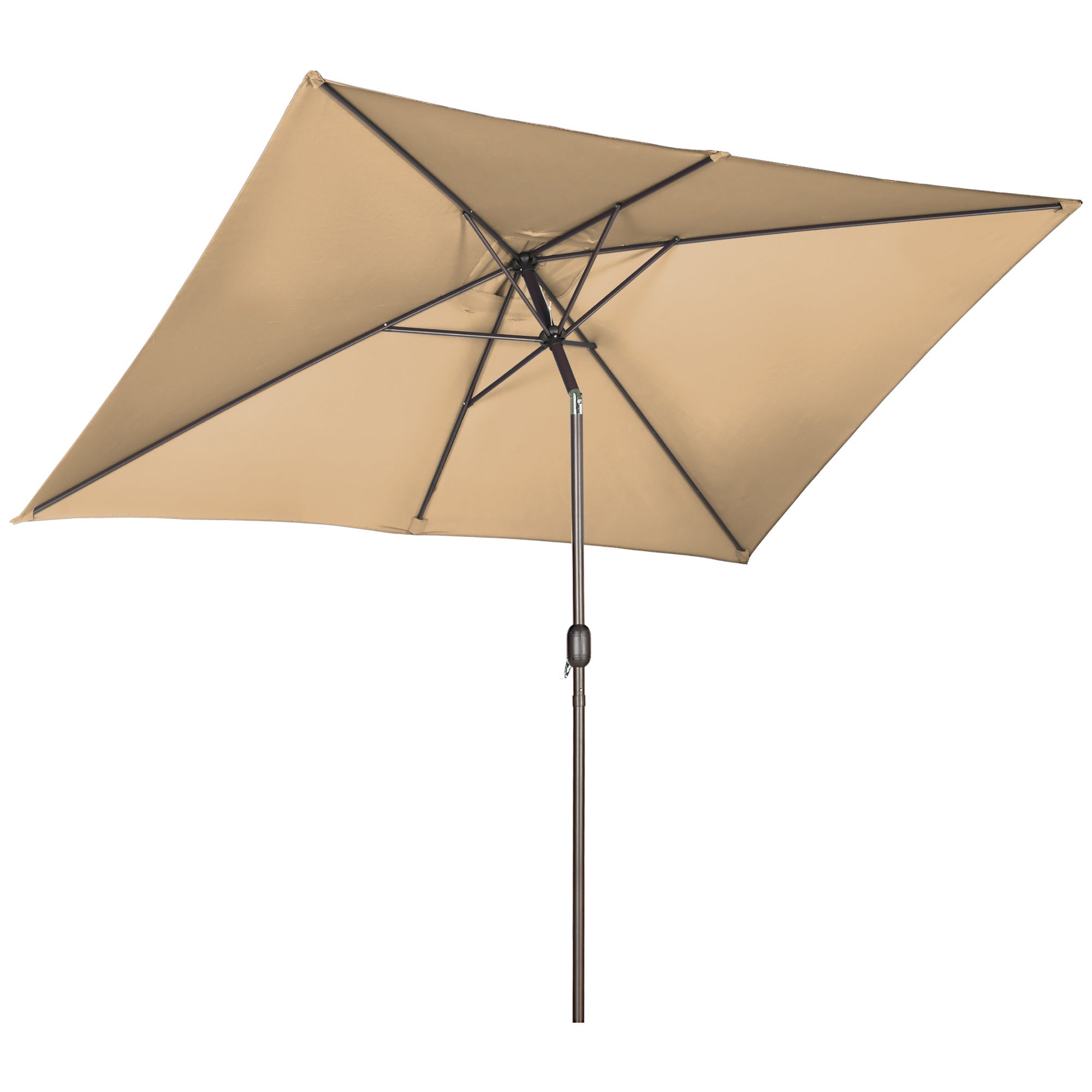 Outsunny Rectangle Patio Umbrella: 6.5x10ft Aluminum Tilt Outdoor Sunshade Canopy with Crank, Tan 