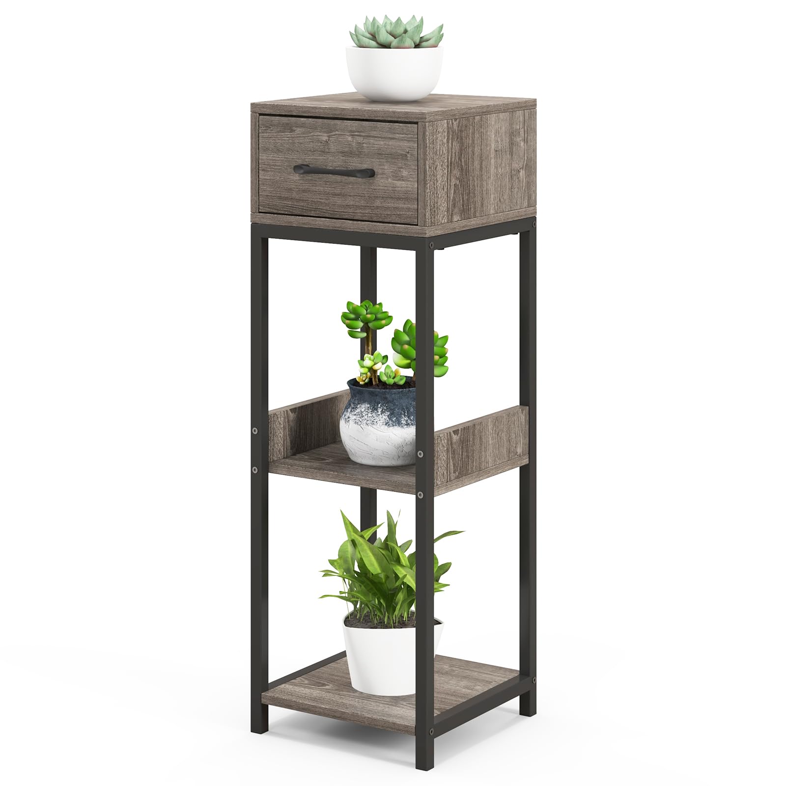 Giantex 3 Tier Tall Plant Stand Indoor, 36 Inch Corner Plant Holder with Drawer & Metal Frame 