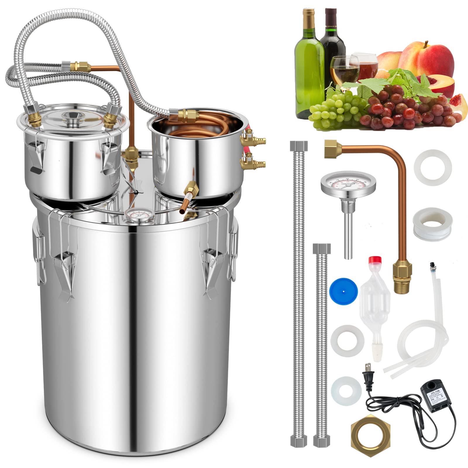 Giantex 10 Gal Alcohol Still, 3 Pots Stainless Steel Water, Alcohol, Oil Distiller Kit with Built-in Thermometer