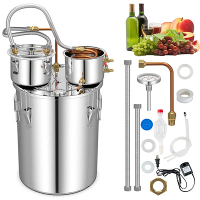 Giantex 10 Gal Alcohol Still, 3 Pots Stainless Steel Water, Alcohol, Oil Distiller Kit with Built-in Thermometer 