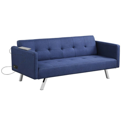 Convertible Futon Sofa, Modern 3 Seat Sofa Bed with USB and Power Strip 