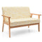 Giantex Mid-Century Wooden Loveseat, Upholstered Wooden Lounge Accent Chair