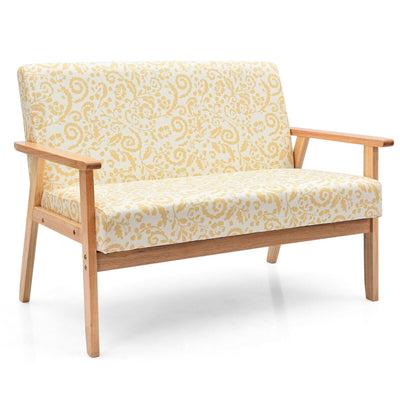 Giantex Mid-Century Wooden Loveseat, Upholstered Wooden Lounge Accent Chair 