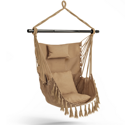 Hanging Chair Hammock Swing Chair - with Sturdy Steel Hanging Bar 