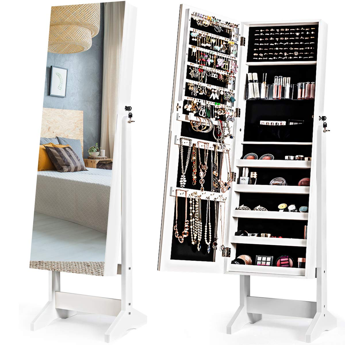 CHARMAID Jewelry Armoire Cabinet with Frameless Full Length Mirror 