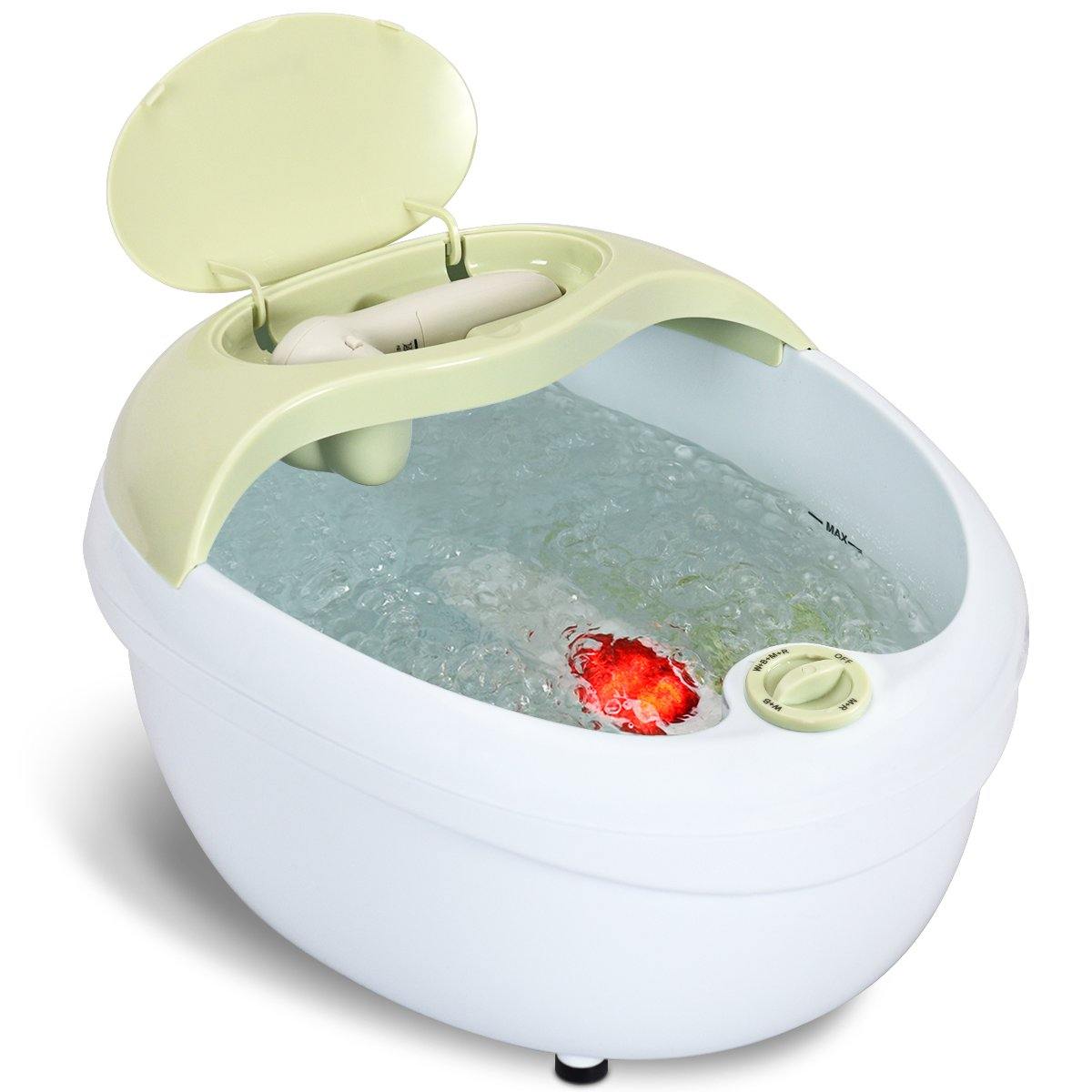 Giantex Foot Bath Massager Spa, Warm Heat Bubbles Electric Handheld Pedicure Feet Scrubber Removable Cover Vibration Massage (Green) 