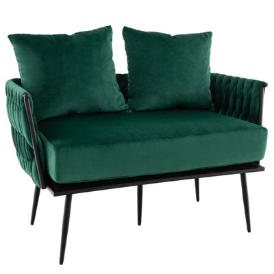 Giantex Loveseat Sofa, Upholstered 2 Seat Sofa Couch with Dutch Velvet, Woven Back and Arms, 2 Pillows 