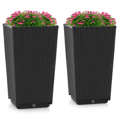 Giantex Outdoor Wicker Flower Pot Set of 2, 22.5” Tall Planters with Drainage Hole, Self-Watering Tray 