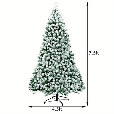 Gymax 7.5Ft Pre-Lit Premium Snow Flocked Hinged Artificial Christmas Tree w/550 Lights 