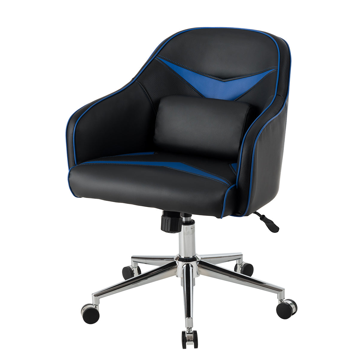 Giantex PU Leather Gaming Chair, Adjustable Height Mid-back Armchair w/ Massage Lumbar Pillow 