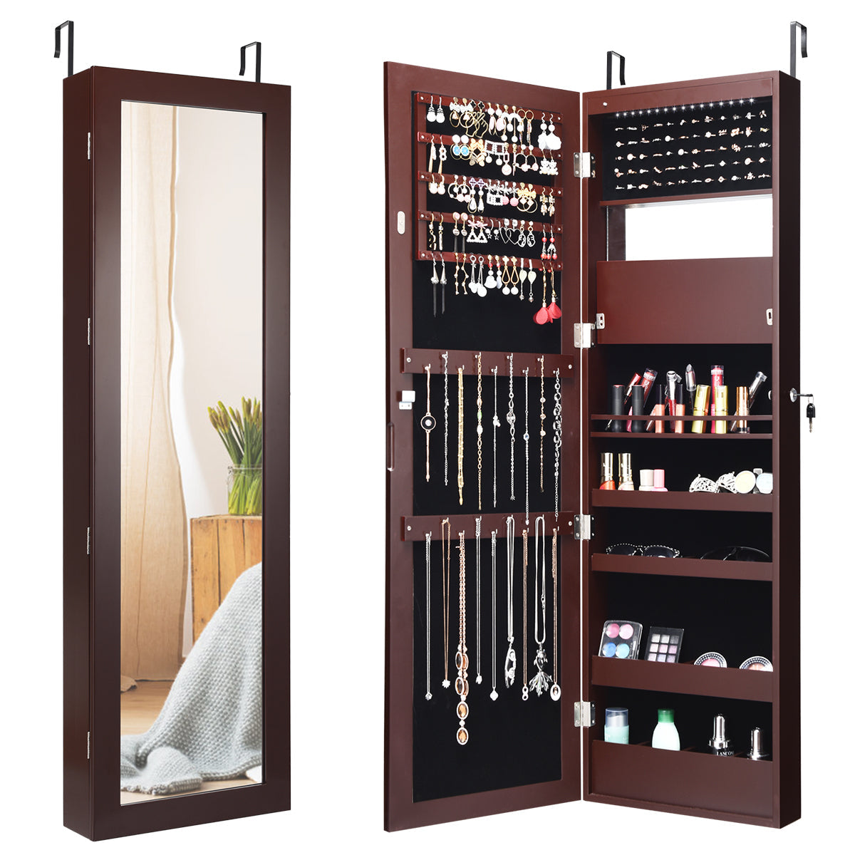 Giantex | 15 LEDs Wall Door Mounted Jewelry Armoire with Mirror 