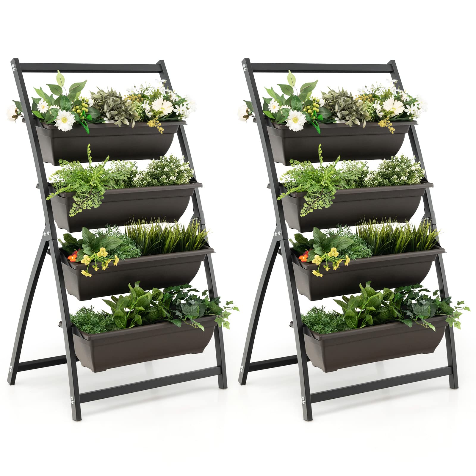 Giantex 2 Pcs 4.1FT Vertical Raised Garden Bed, 4-Tier Elevated Planter Box 