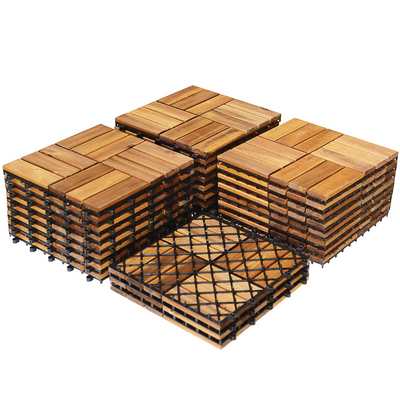 Giantex 27 PCS Interlocking Patio Deck Tiles, 12 x 12in Acacia Hardwood Floor Tiles, Tools Free Assembly 