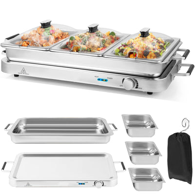 Giantex Buffet Server & Electric Food Warmer, 2-in-1 Food Warming Tray, Adjustable Temperature 