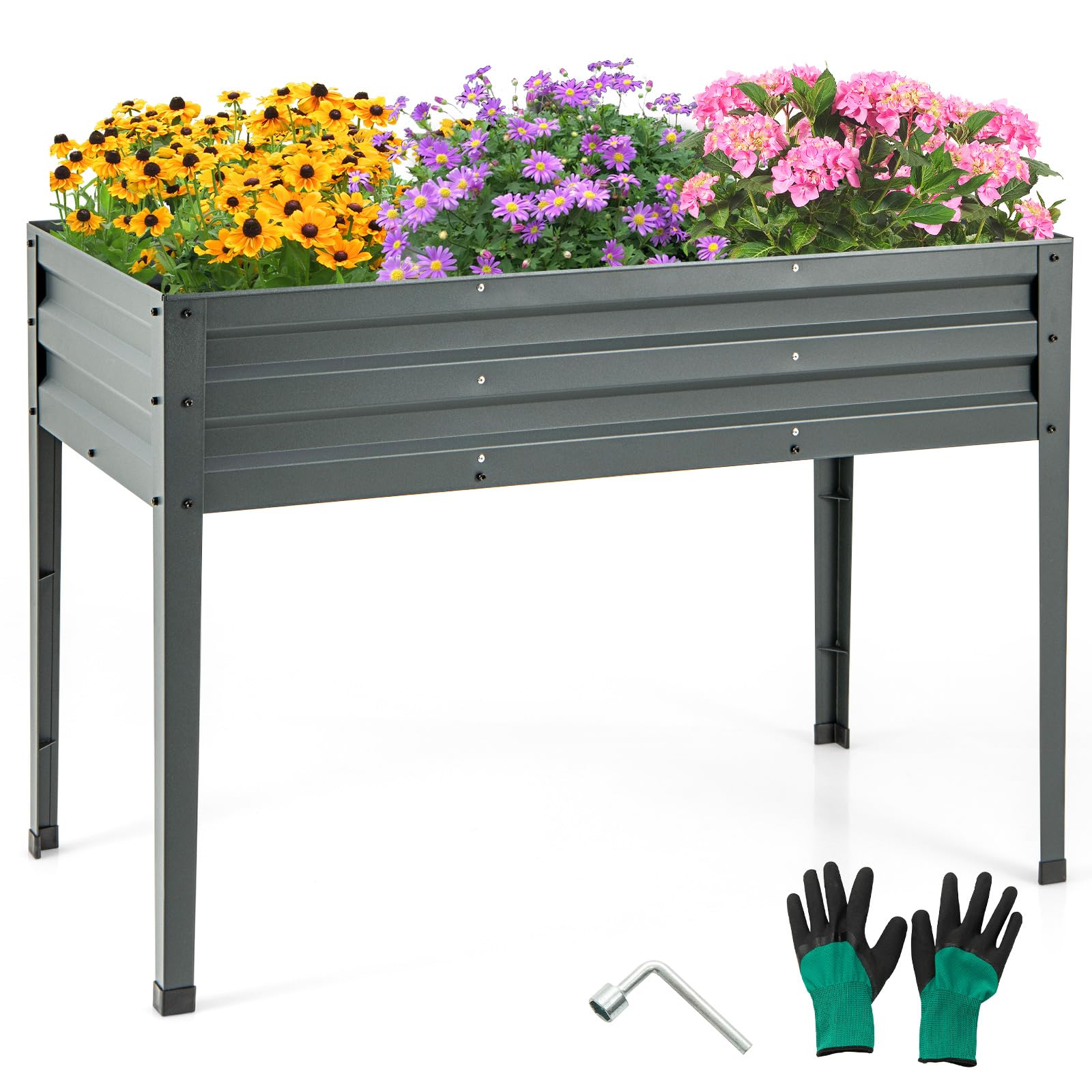 Giantex Raised Garden Bed with Legs, 46”x24”x32” Galvanized Steel Planter Box with Drainage Holes for Vegetables 