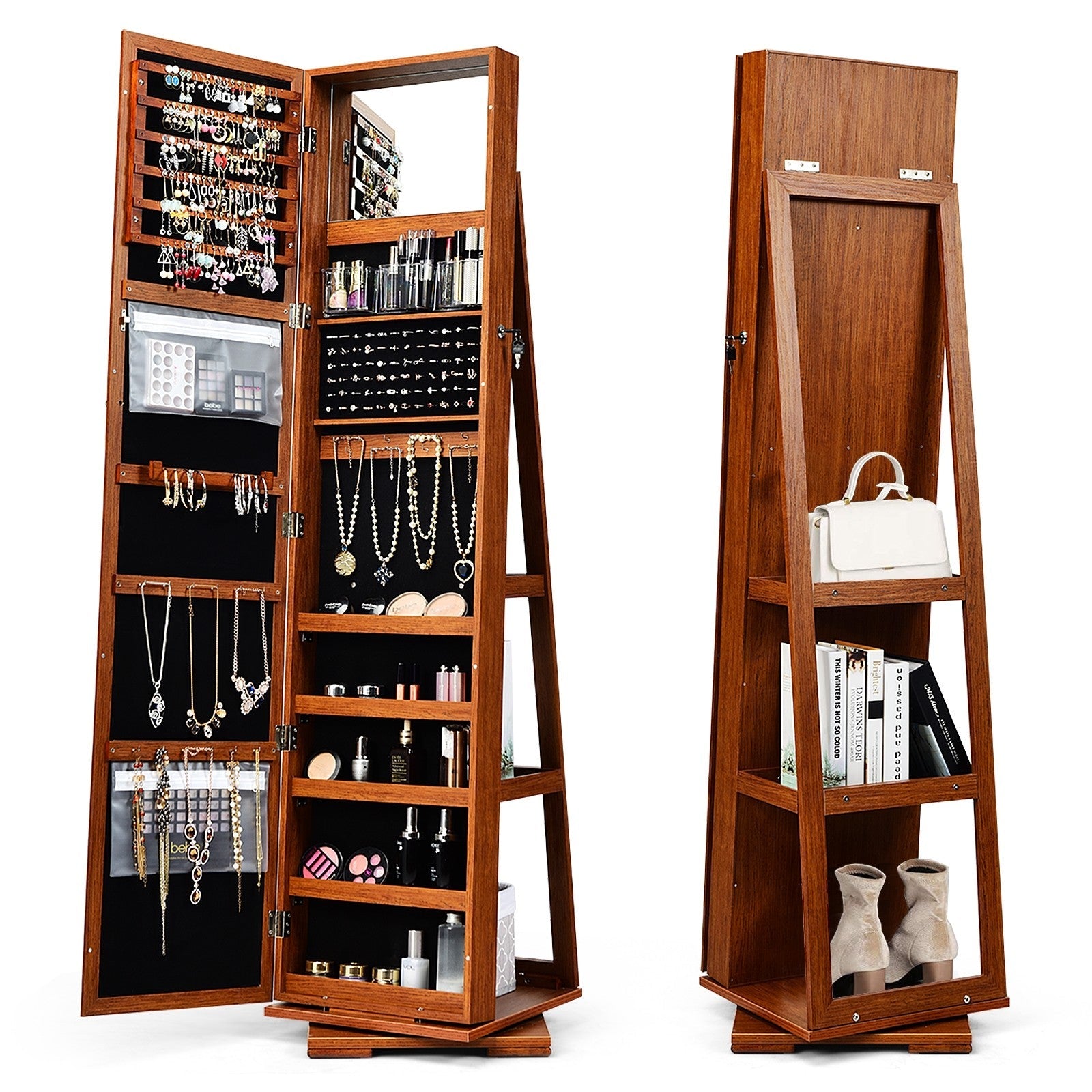 CHARMAID | 360-degree Rotating Jewelry Armoire with Higher Full Length Mirror 