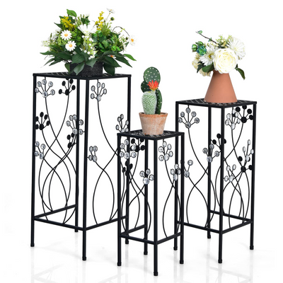 3 Pieces Flower Pots Display Rack with Vines and Crystal Floral Design 