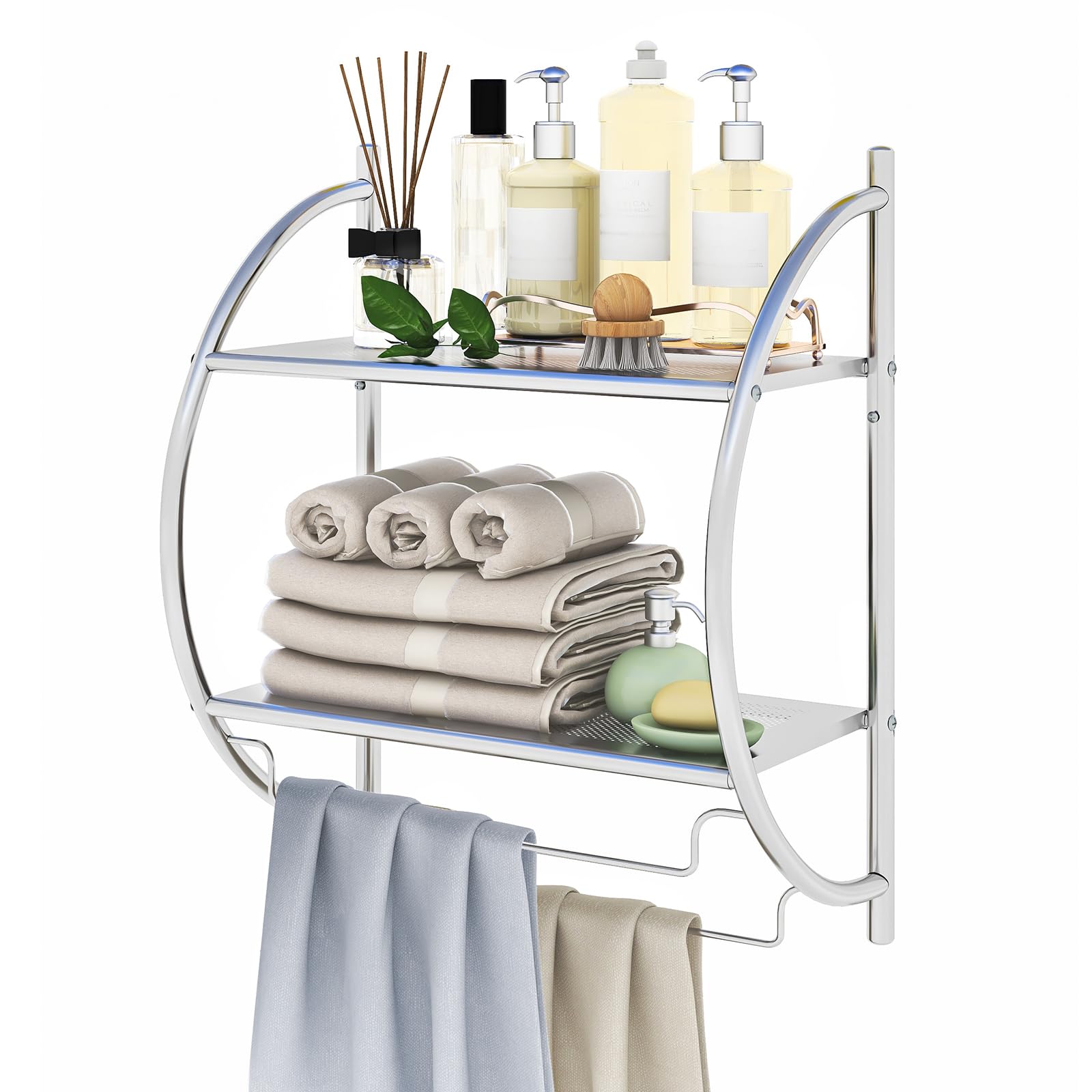 Giantex Bathroom Shelf with Towel Rack - 2 Tier Rustproof Over The Toilet Storage Shelf 