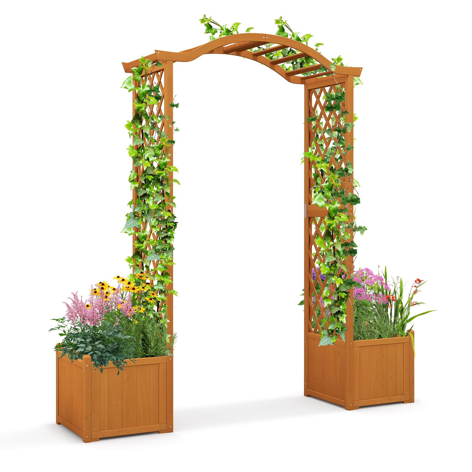 Giantex Garden Arbor with Planter, Wooden Planter Arch with Trellis, Outdoor Arch for Climbing Plants