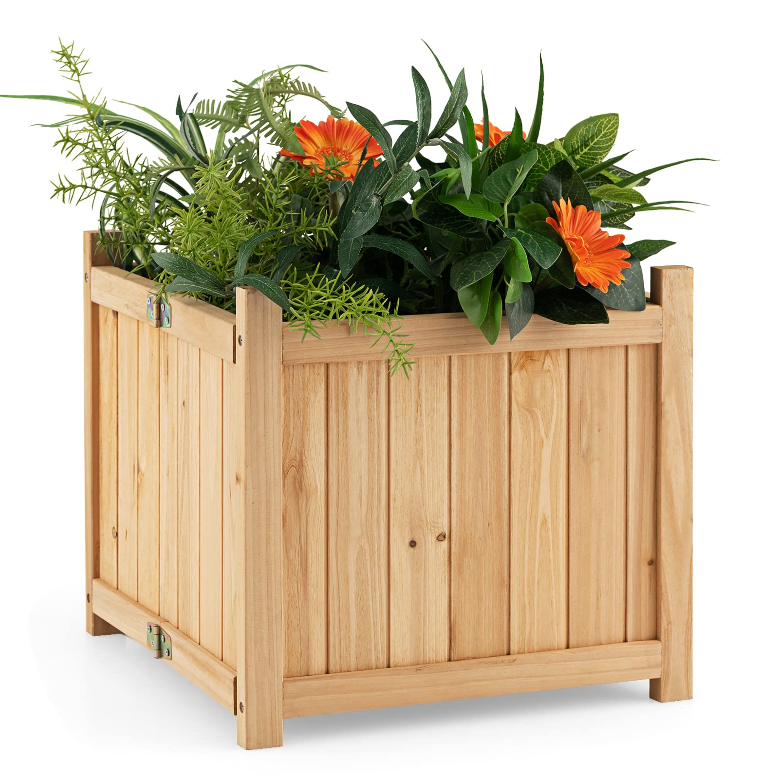 Giantex 15” Planter Raised Garden Bed - Wooden Planting Box, Outdoor Folding Square Planter 