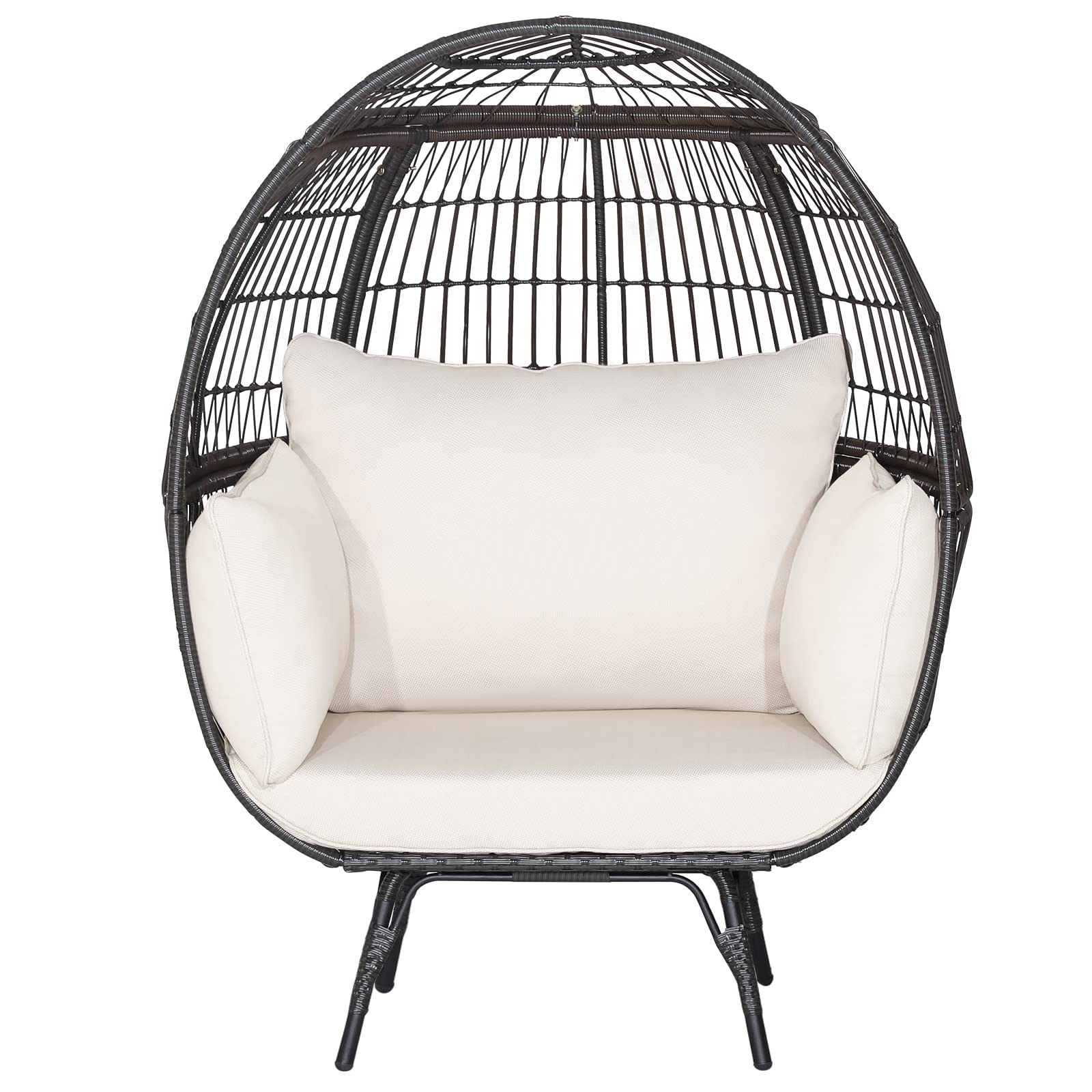 Giantex PE Rattan Egg Chair - Oversized Hammock Chair with Thick Cushions & Sturdy Metal Frame 