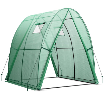 Giantex 6x6x6.6 FT Greenhouse, Outdoor Wall-in Tunnel Greenhouse with Ground Stakes, Rope, 2 Zippered Doors 
