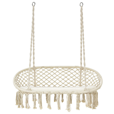 Hammock Chair 2 Seat, Macrame Hanging Chair with Cushion 
