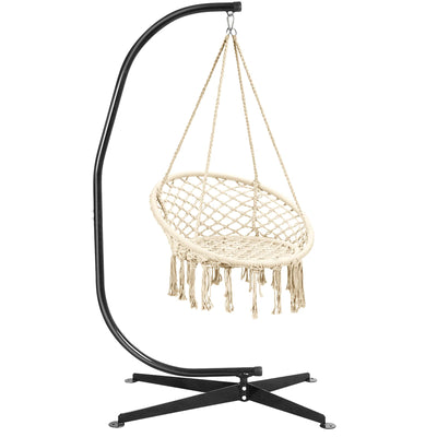 Giantex Hammock Chair with Stand, Solid Steel Heavy Duty C Stand with Macrame Hanging Chair 