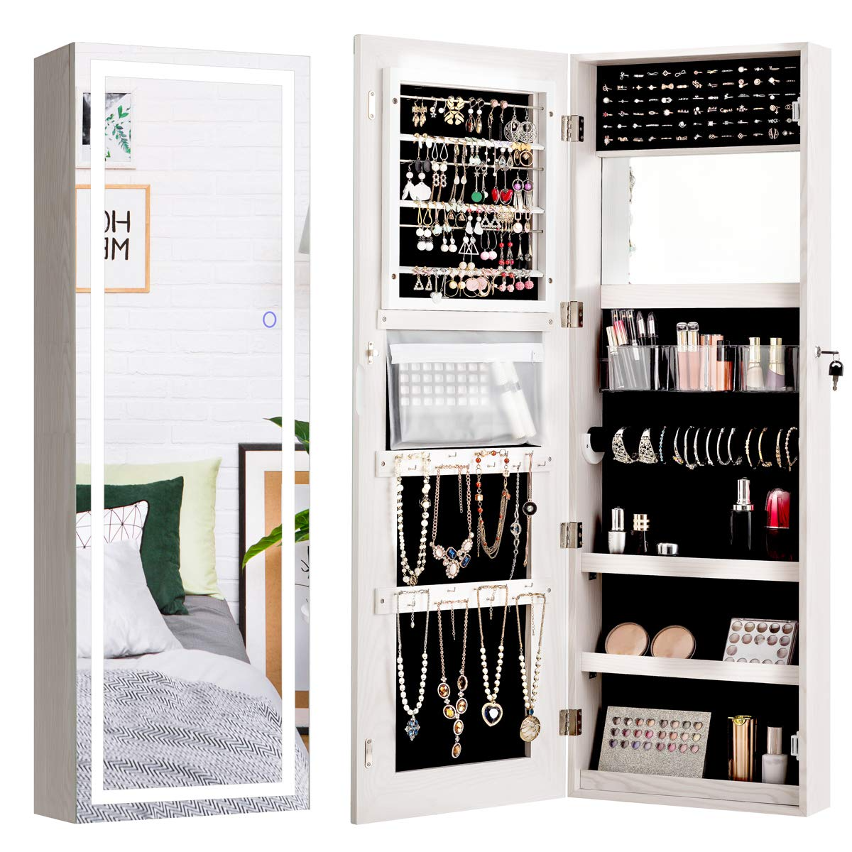 CHARMAID Jewelry Cabinet with LED Touch Screen Mirror 