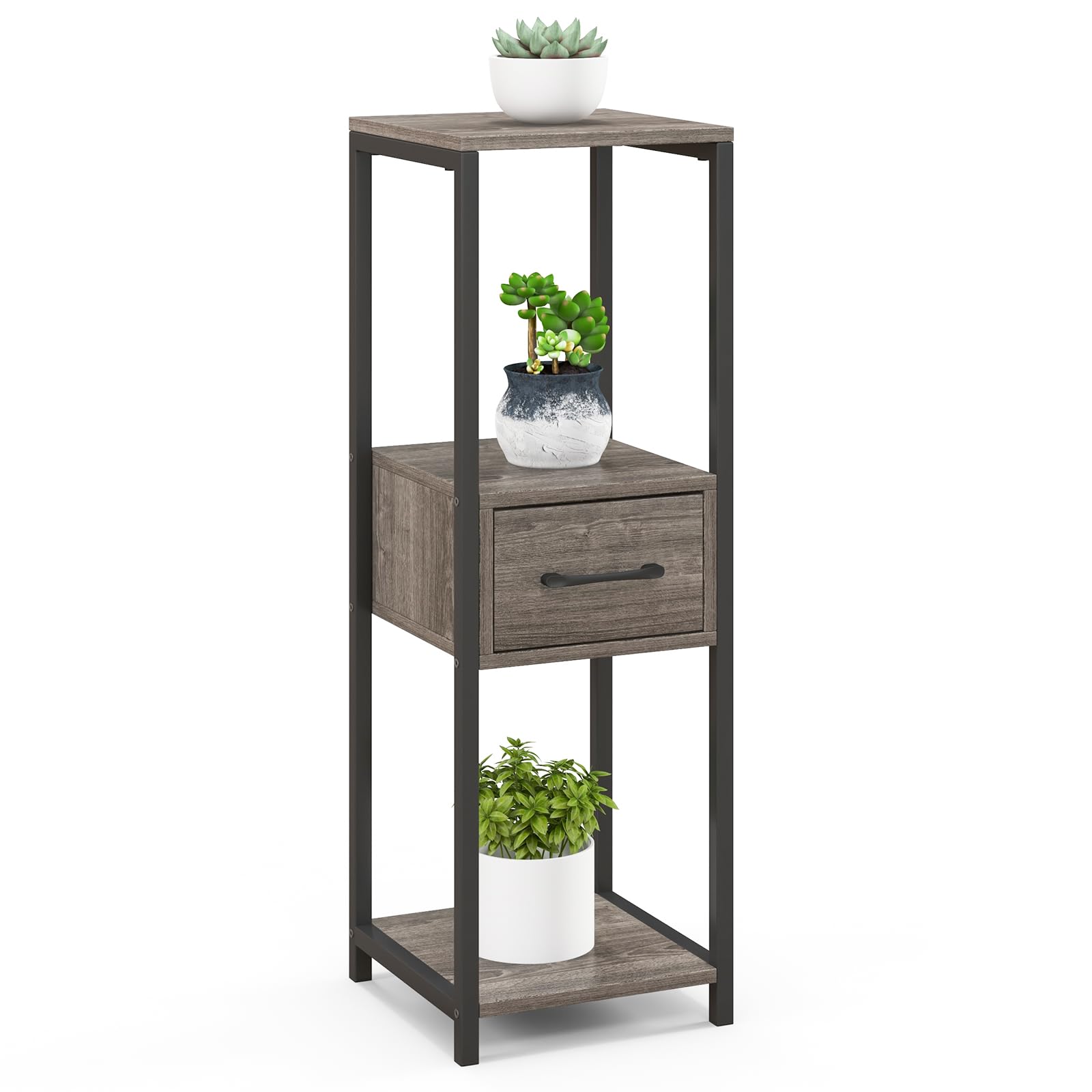 Giantex 3 Tier Tall Plant Stand Indoor, 36 Inch Corner Plant Holder with Drawer & Metal Frame 