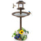 Pedestal Bird Bath with Solar Light with Bird Feeder and Flower Planter