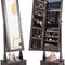 CHARMAID 6 LEDs Rolling Jewelry Cabinet with High Full Length Mirror, Lockable Standing Jewelry Armoire with Wheels