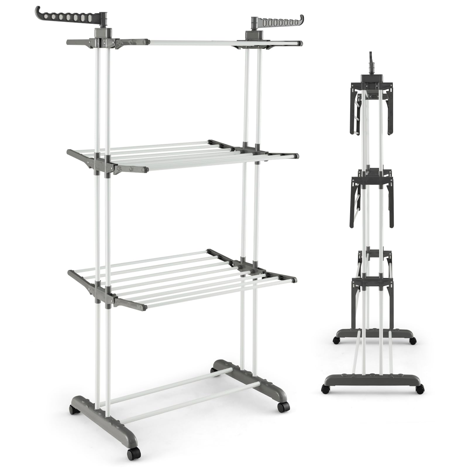 Giantex Foldable Clothes Drying Rack, Oversized 4-Tier Collapsible Laundry Rack w/ 3 Retractable Trays 