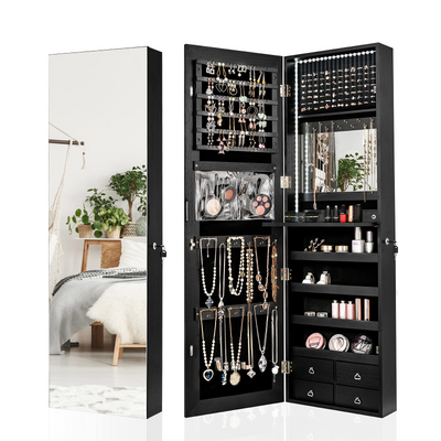CHARMAID LED Strip Jewelry Armoire with 47.2" H Full Length Mirror 