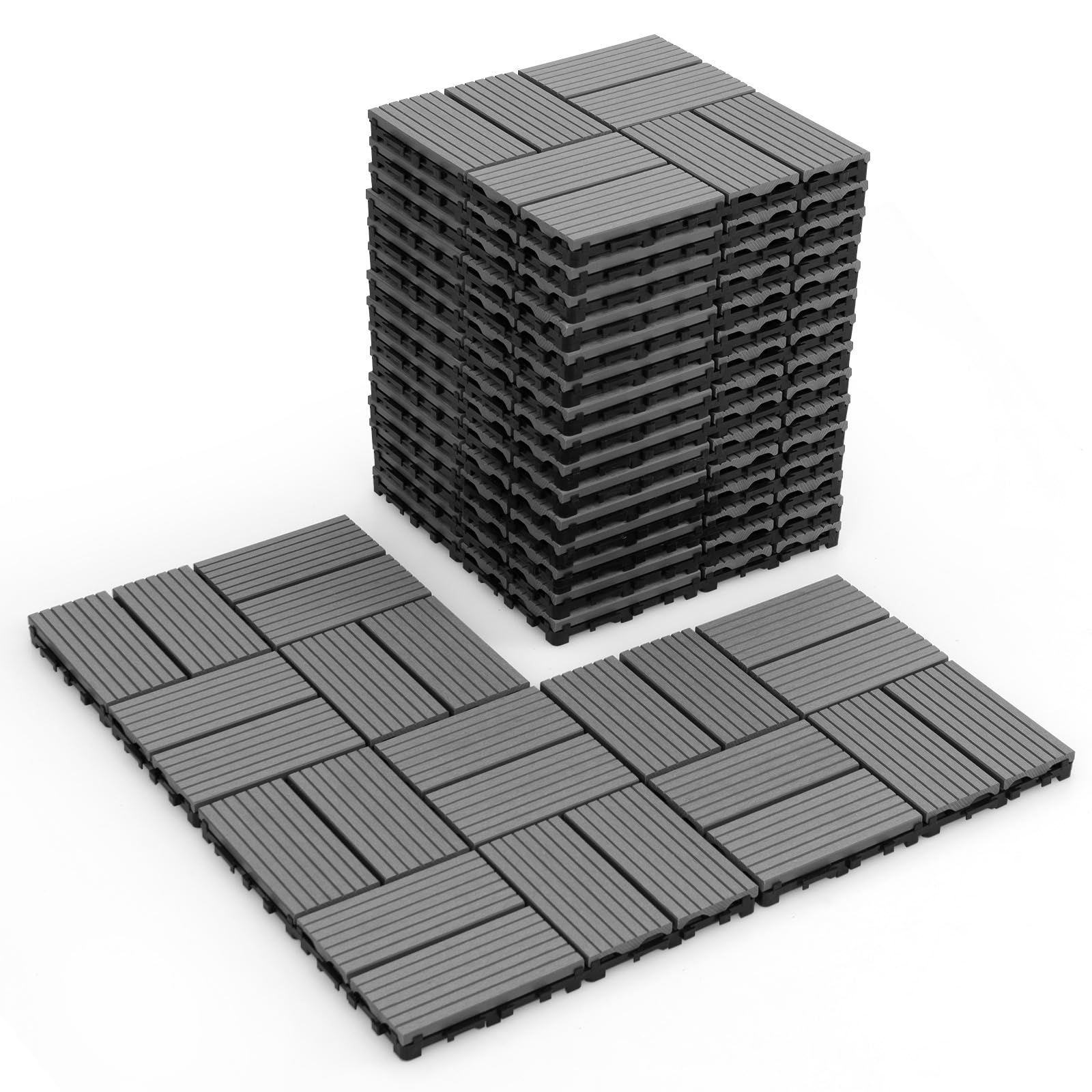 Giantex 18/36 PCS Interlocking Deck Tiles - 12" x 12" Composite Decking Boards Waterproof All Weather 